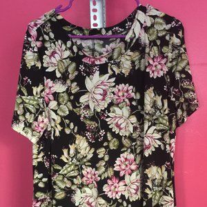 Ladies Polyester Black Floral Print Top Large
